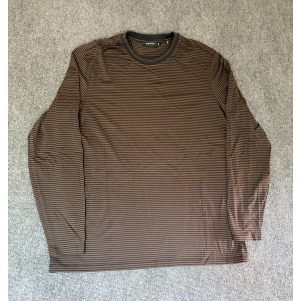 Bugatchi‎  Long Sleeve T-Shirt  Black/Brown/Gray Stripes 100% Cotton Size XL